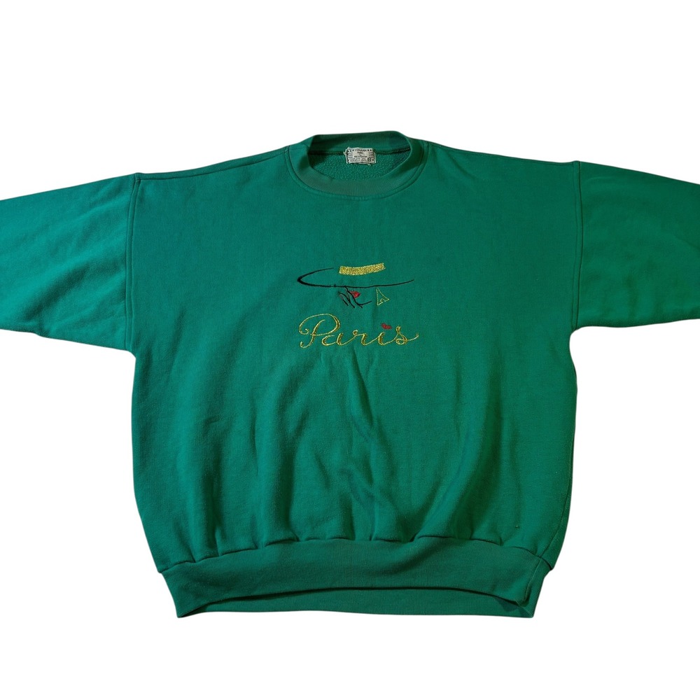 Vintage YOHANN Paris Sweatshirt Embroidered Emerald Green Womens Large‎